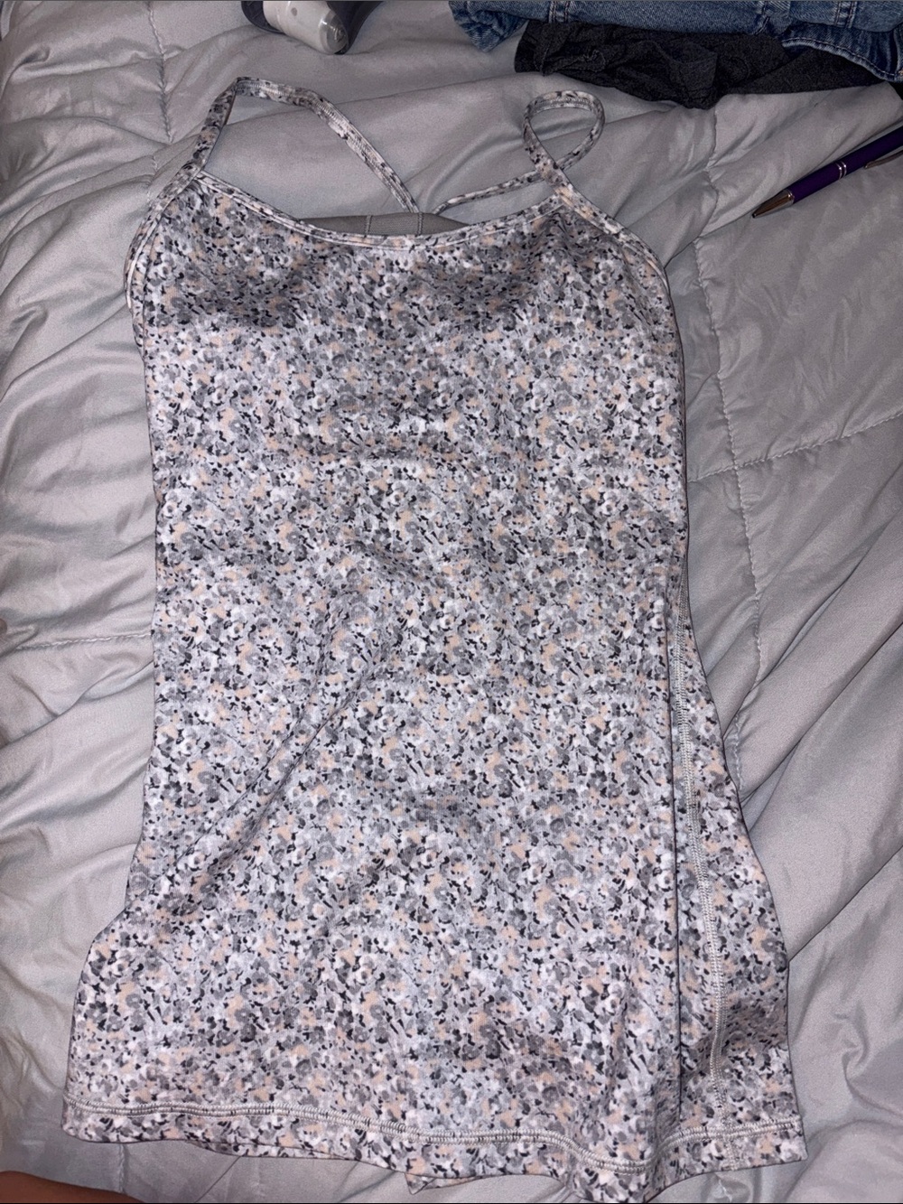 Vintage lululemon Floral Print Spaghetti Strap Tank Top - White & Gray